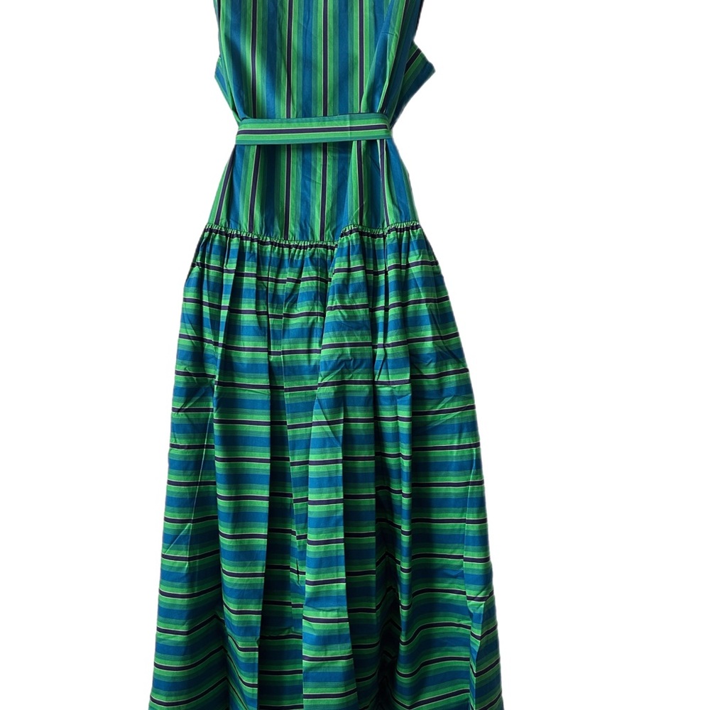 Alemais Margo Midi Green Striped Sleeveless Belted Dress - Picture 8 of 11